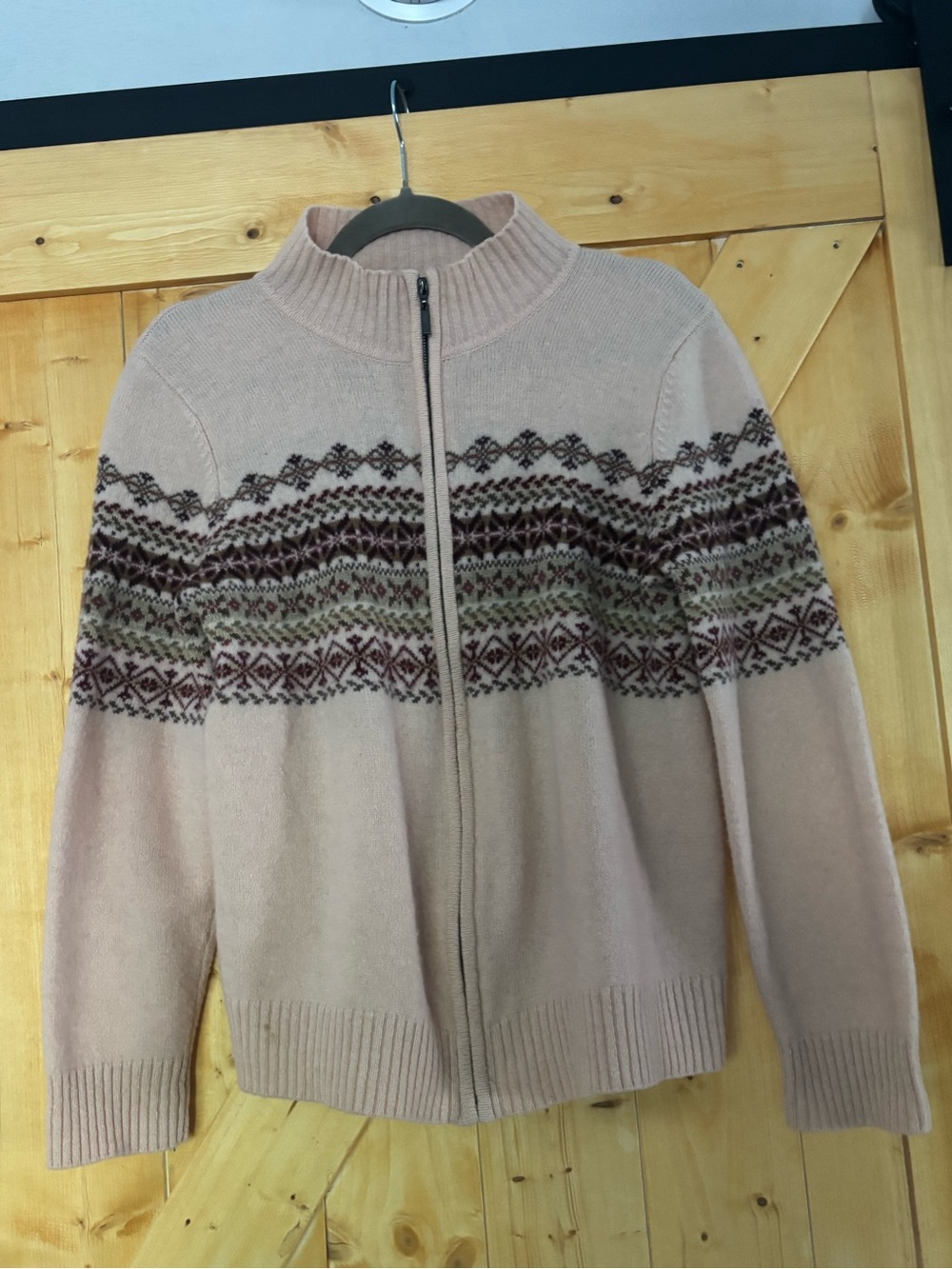 Van Heusen 100% Lambswool Vintage Fair Isle Full Zip Cardigan Sweater Large